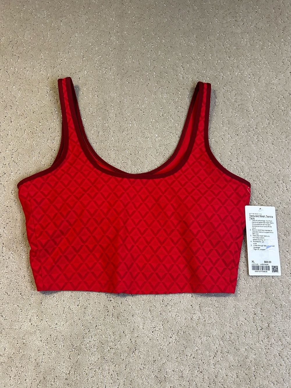 NWT Lululemon Textured Mesh Tennis Tank Love Red Dark Red LW1FJVS Size XL